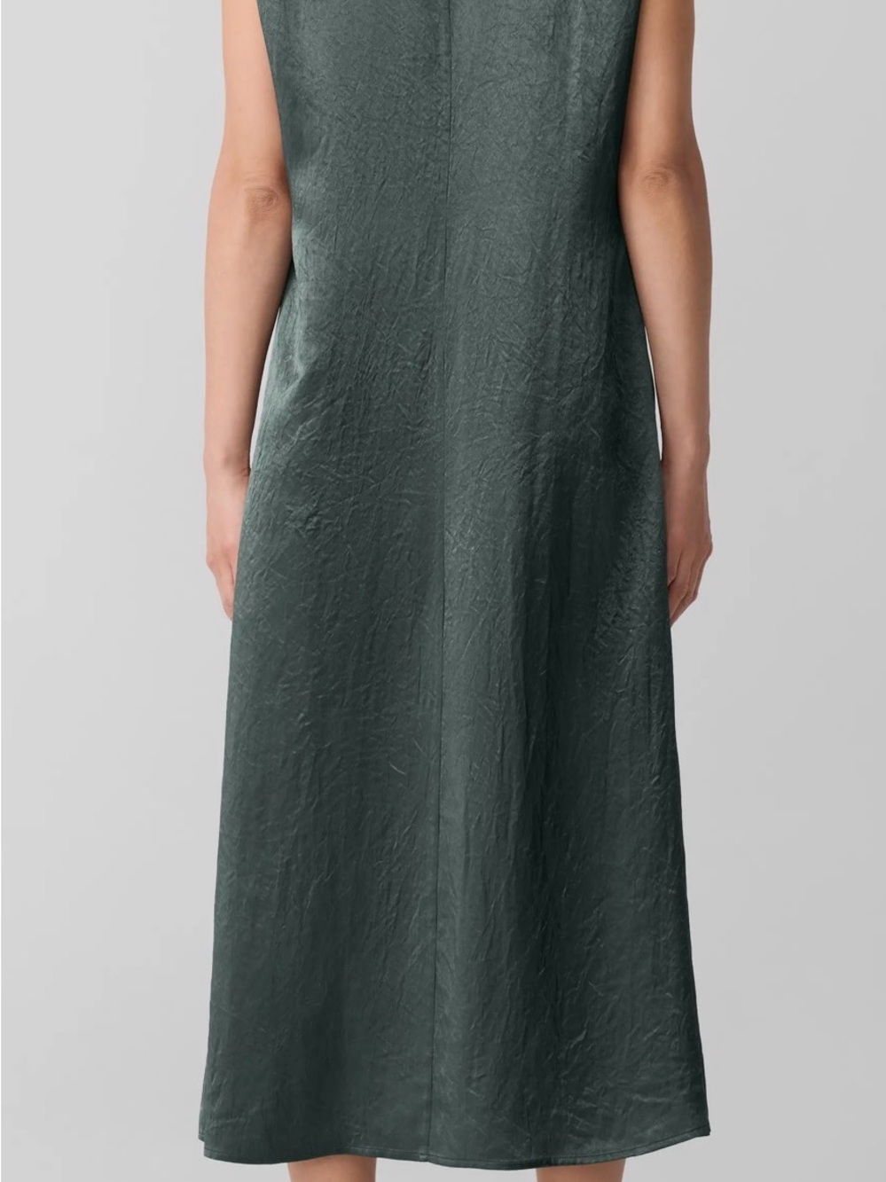 Eileen Fisher Sleeveless V-Neck Midi Dress in Deep Forest Green - Picture 2 of 7